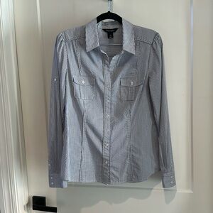 White House Black Market Collared Button Down Striped Dress Shirt Fitted